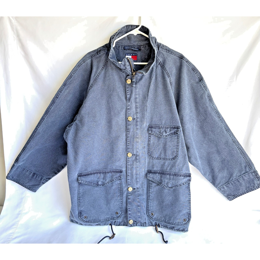 Vintage 90'S Tommy Hilfiger Men's Blue Oversized Jacket Three Pockets size L